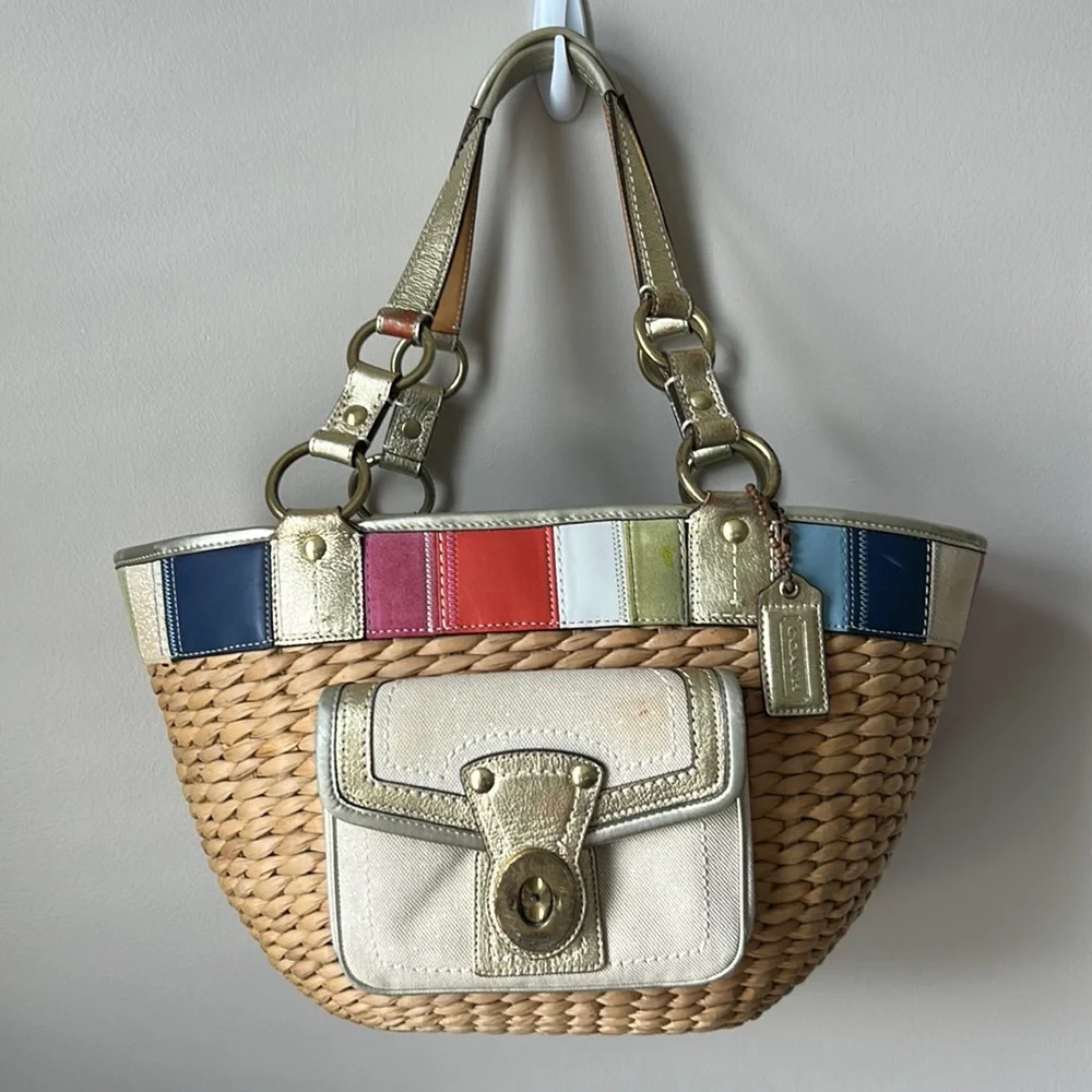 Coach basket weave colorful beach bag - Picture 1 of 6